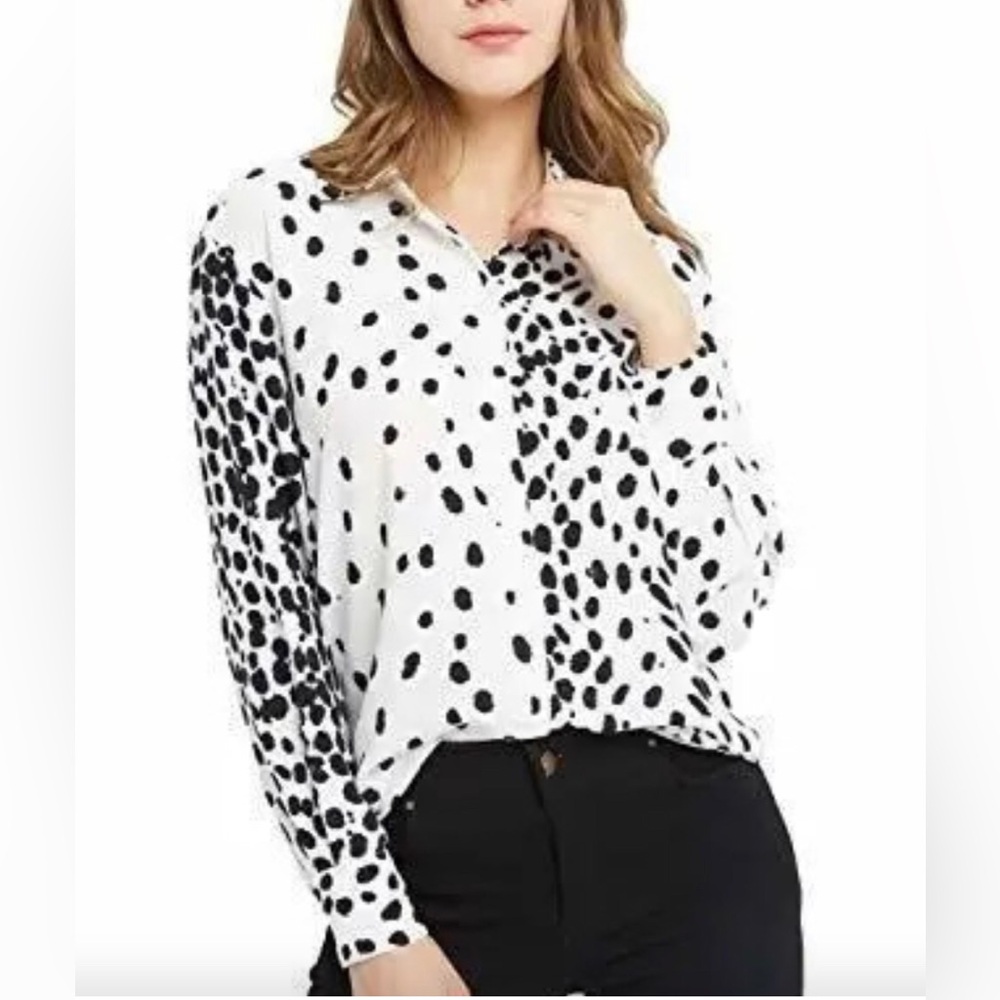 New Rachel Zoe Black & White Dalmatian Spot Button-Up Blouse M